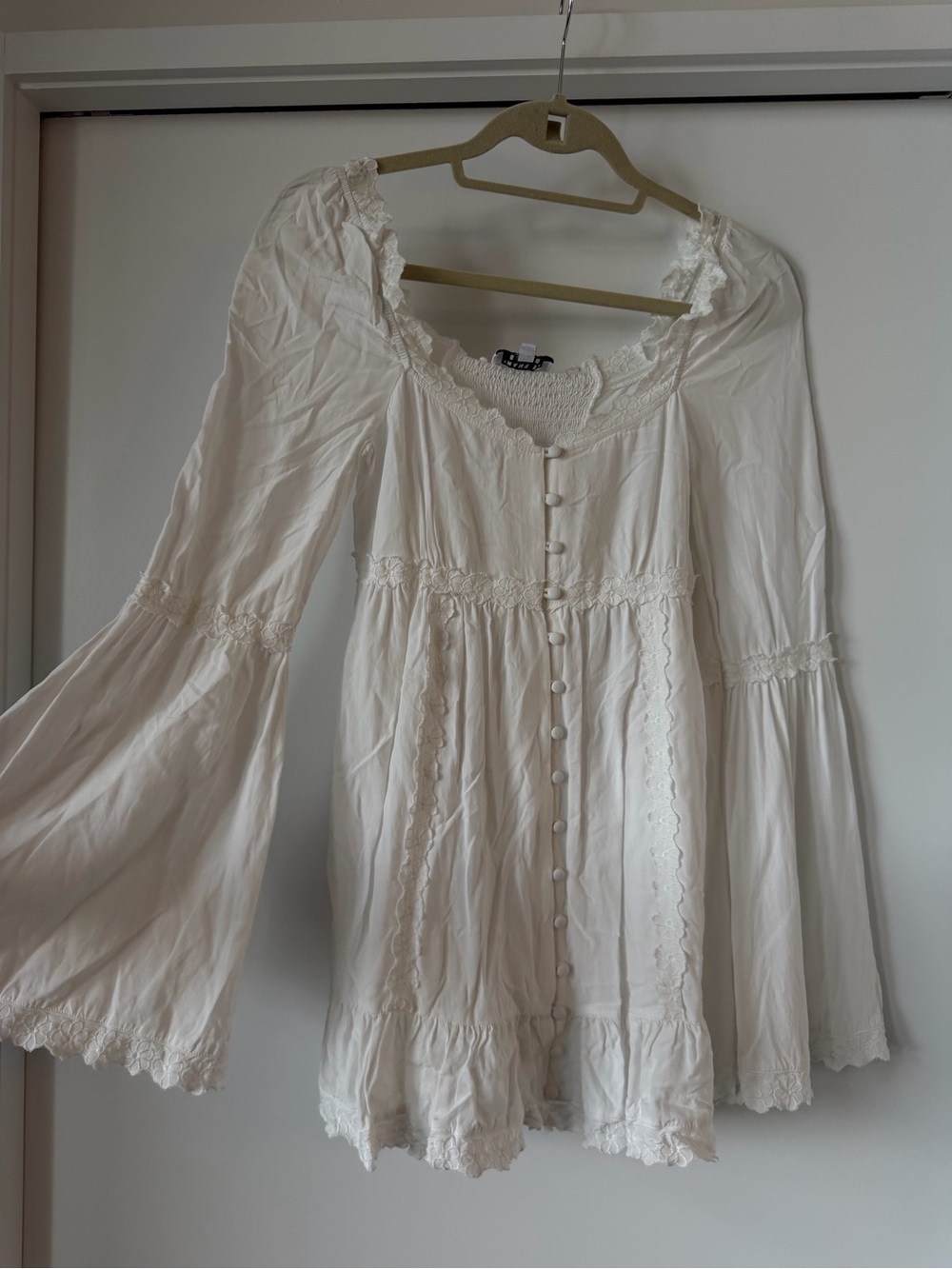 Frankie's Bikinis Cream Lace-Trim Peasant Tunic